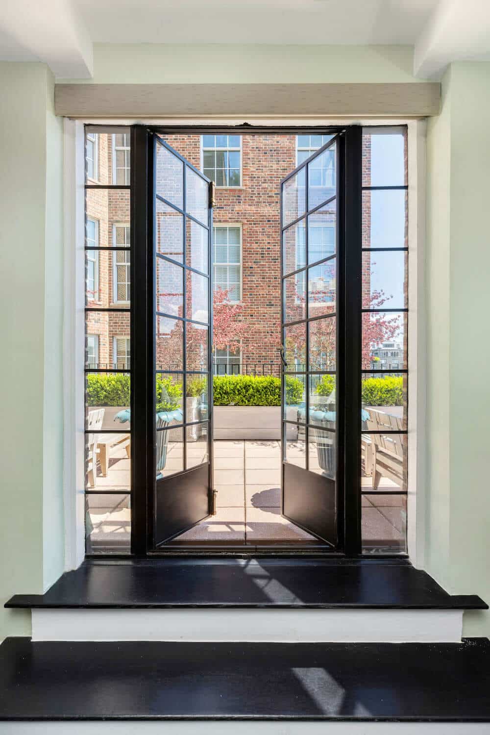 double glass doors leading out to terrace in gramercy park remodel